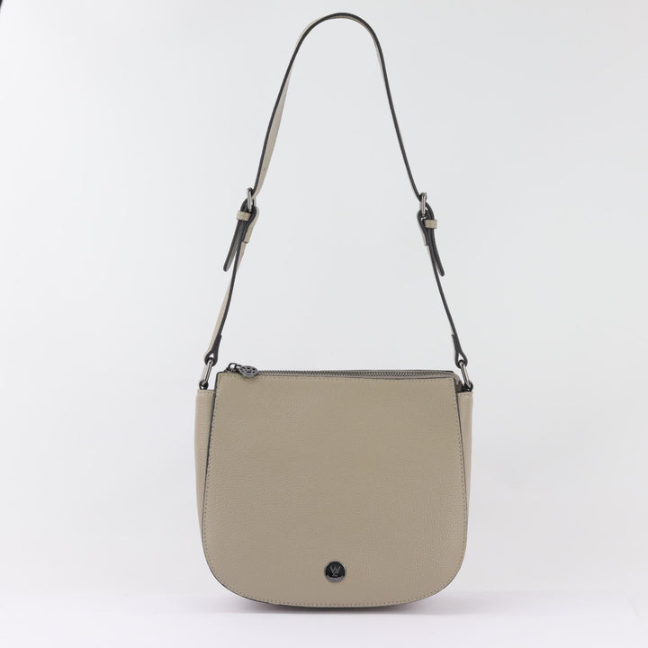 Willow & Zac Ingrid pebbled leather shoulder bag concrete BLACK HARDWARE