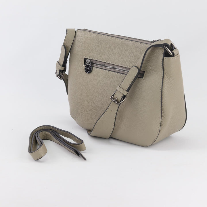 Willow & Zac Ingrid pebbled leather shoulder bag concrete BLACK HARDWARE