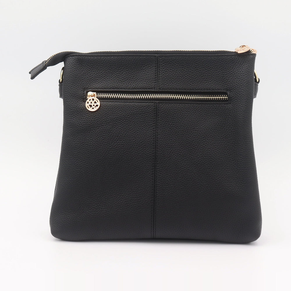 Willow & Zac Ivy Pebbled Leather Crossbody Messenger Bag - Black