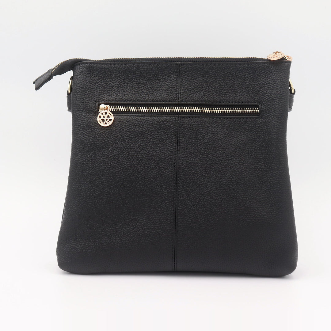 Willow &amp; Zac Ivy Pebbled Leather Crossbody Messenger Bag - Black