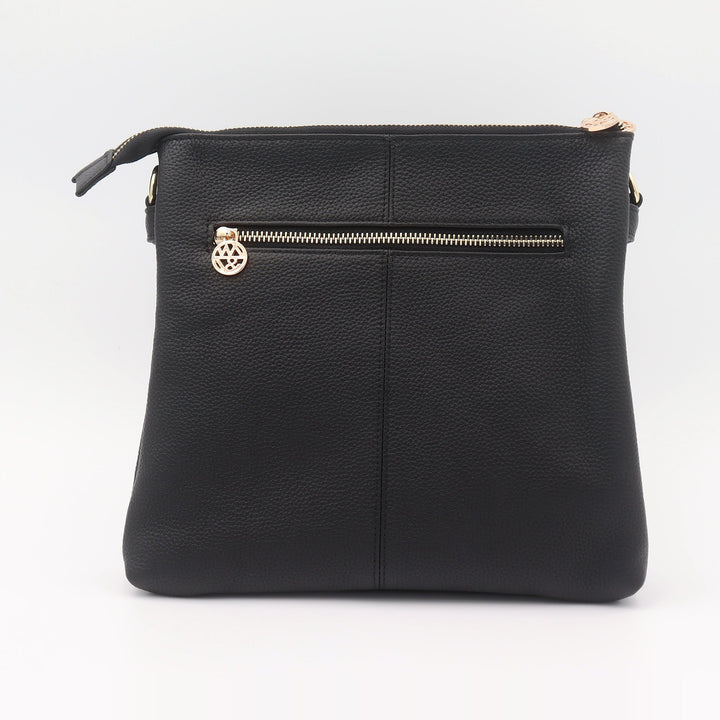 Willow &amp; Zac Ivy Pebbled Leather Crossbody Messenger Bag - Black