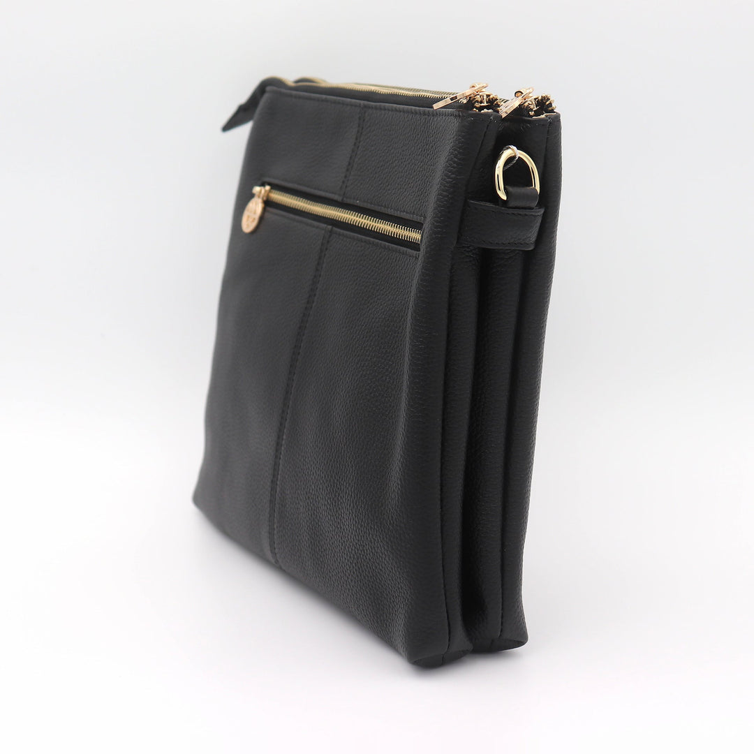 Willow &amp; Zac Ivy Pebbled Leather Crossbody Messenger Bag - Black