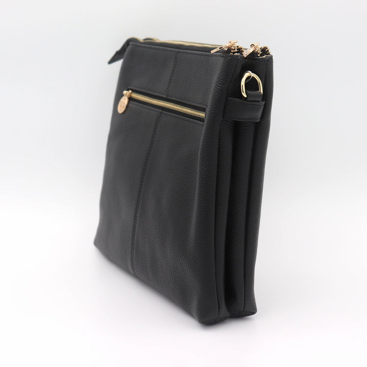 Willow &amp; Zac Ivy Pebbled Leather Crossbody Messenger Bag - Black
