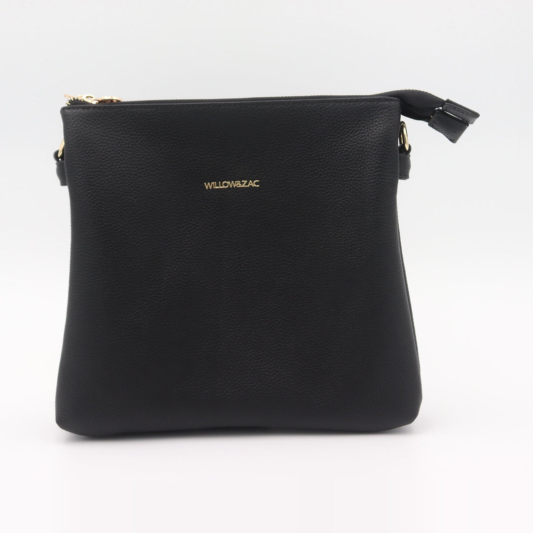 Willow & Zac Ivy Pebbled Leather Crossbody Messenger Bag - Black