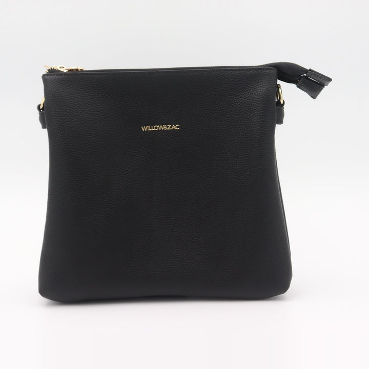 Willow &amp; Zac Ivy Pebbled Leather Crossbody Messenger Bag - Black