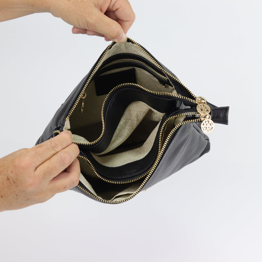 Willow & Zac Jacqui leather or suede crossbody black BLACK HARDWARE