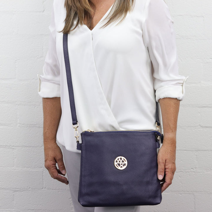 Willow & Zac Jacqui leather or suede crossbody navy