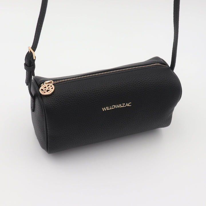 Willow &amp; Zac Mia Pebbled Leather Mini Barrel Bag - Black