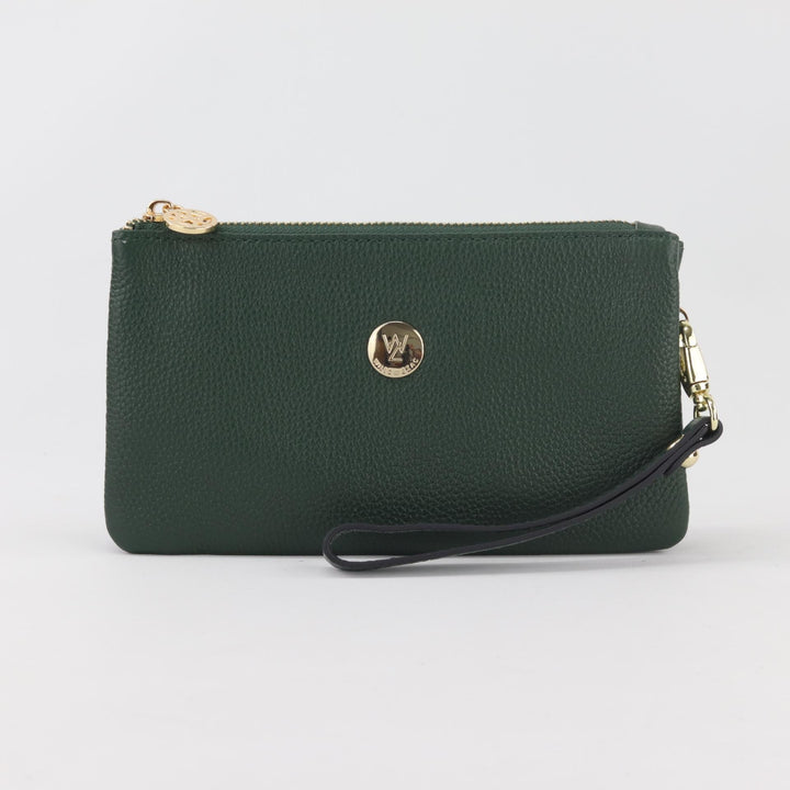 Willow & Zac Polly leather wristlet clutch caramel #colour_dark-green