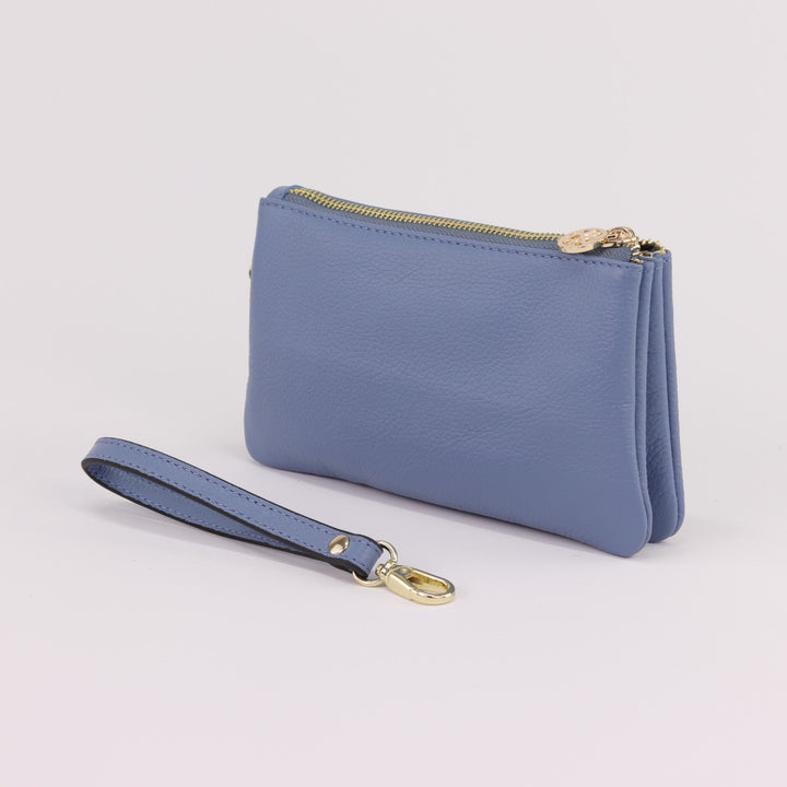 Willow & Zac Polly leather wristlet clutch serene blue #colour_serene-blue