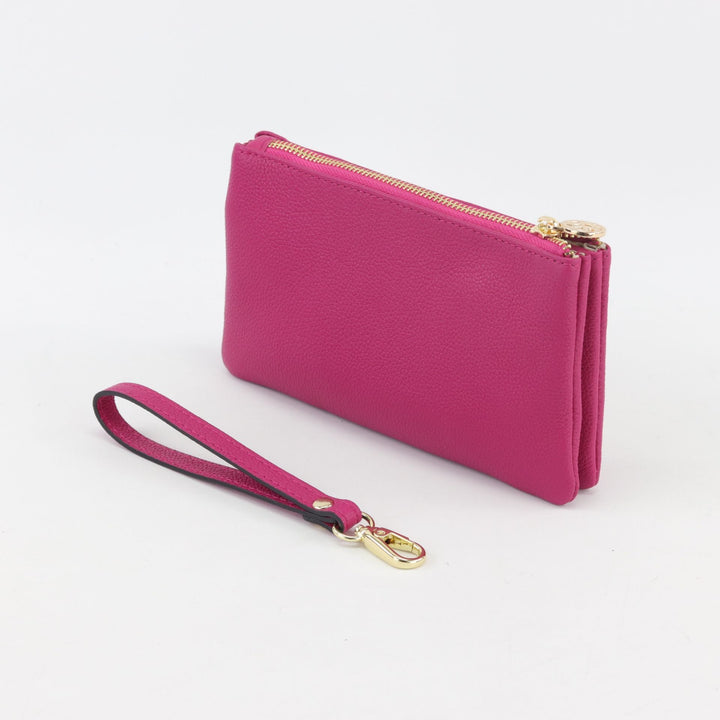 Willow & Zac Polly leather or suede wristlet clutch fuchsia #colour_fuchsia