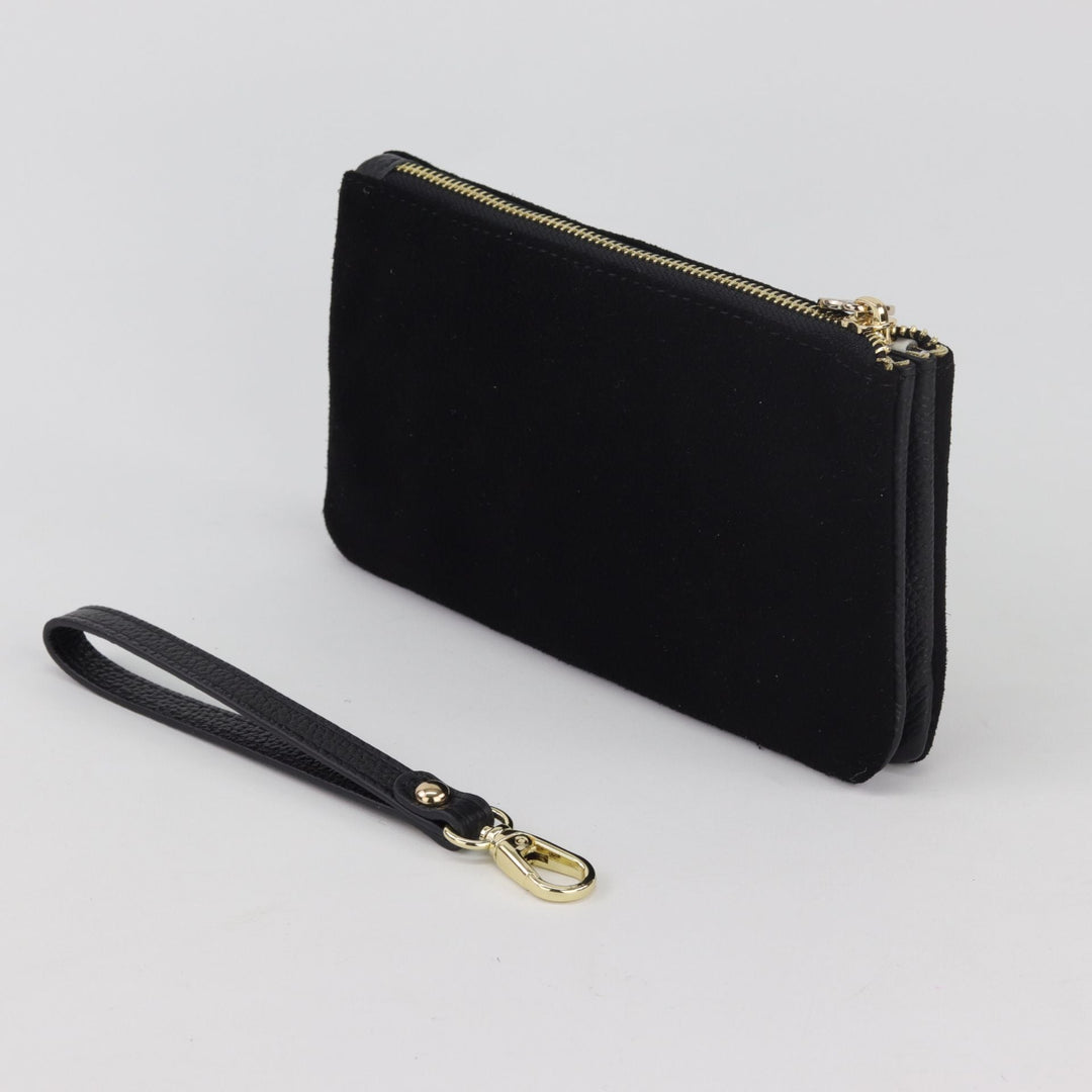 Willow & Zac Polly suede leather wristlet clutch black suede #colour_black-suede