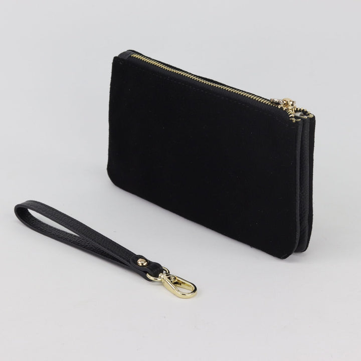 Willow & Zac Polly suede leather wristlet clutch black suede #colour_black-suede