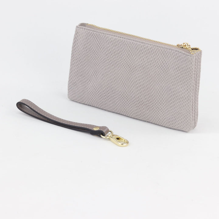 Willow & Zac Polly suede leather wristlet clutch pearl grey #colour_pearl-grey