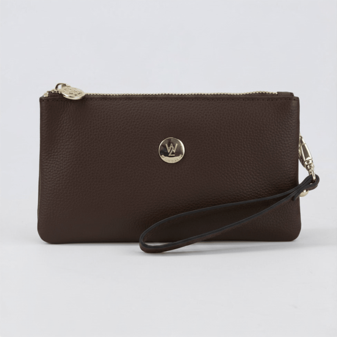 Willow & Zac Polly leather  wristlet clutch ash #colour_chocolate
