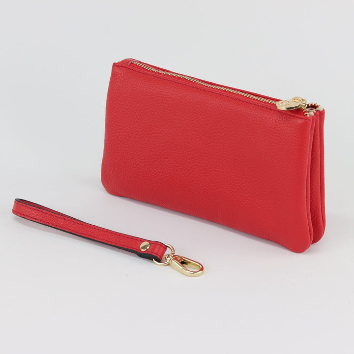 Willow & Zac Polly leather wristlet clutch salsa red #colour_salsa-red