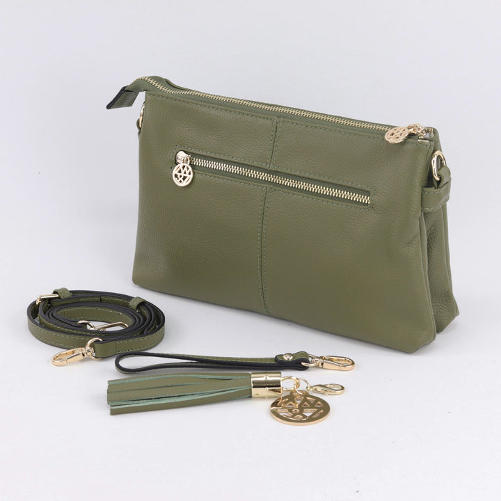 Willow & Zac Ruby leather clutch crossbody bag olive #colour_olive
