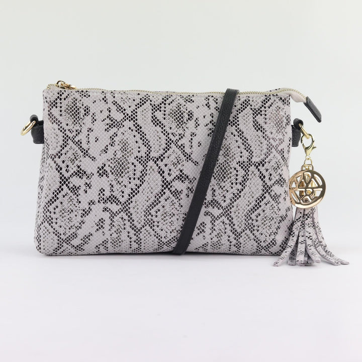 Willow & Zac Ruby leather clutch crossbody bag monochrome snakeprint #colour_monochrome-snakeprint