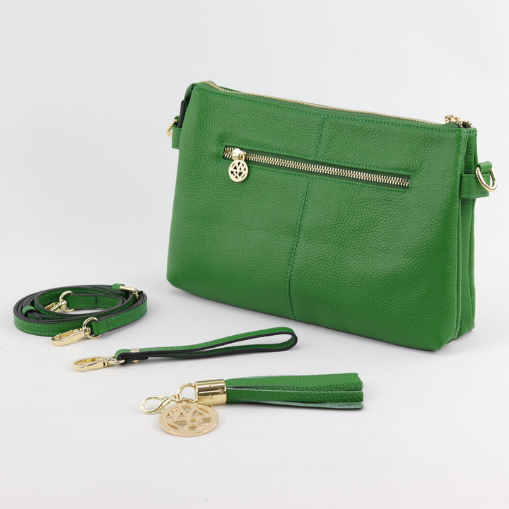 Willow & Zac Ruby leather clutch crossbody bag emerald #colour_emerald