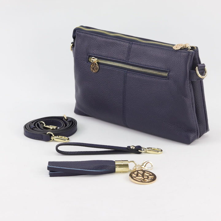 Willow & Zac Ruby leather clutch crossbody bag navy #colour_navy