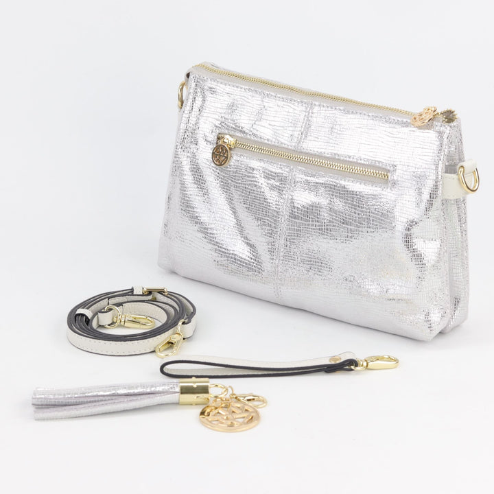 Willow & Zac Ruby suede clutch crossbody bag silver lattice #colour_silver-lattice