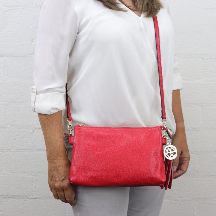 Willow & Zac Ruby leather clutch crossbody bag red #colour_red