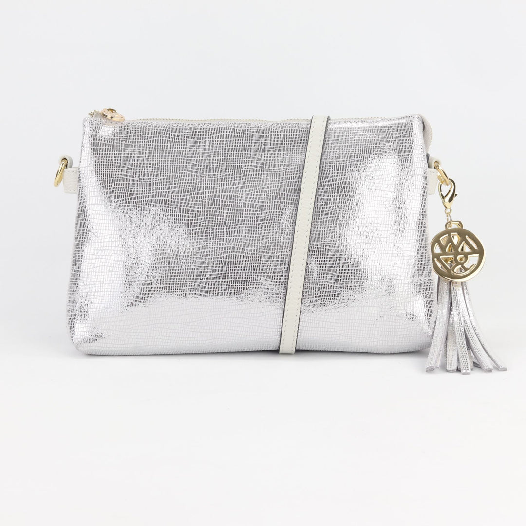 Willow & Zac Ruby suede clutch crossbody bag silver lattice #colour_silver-lattice
