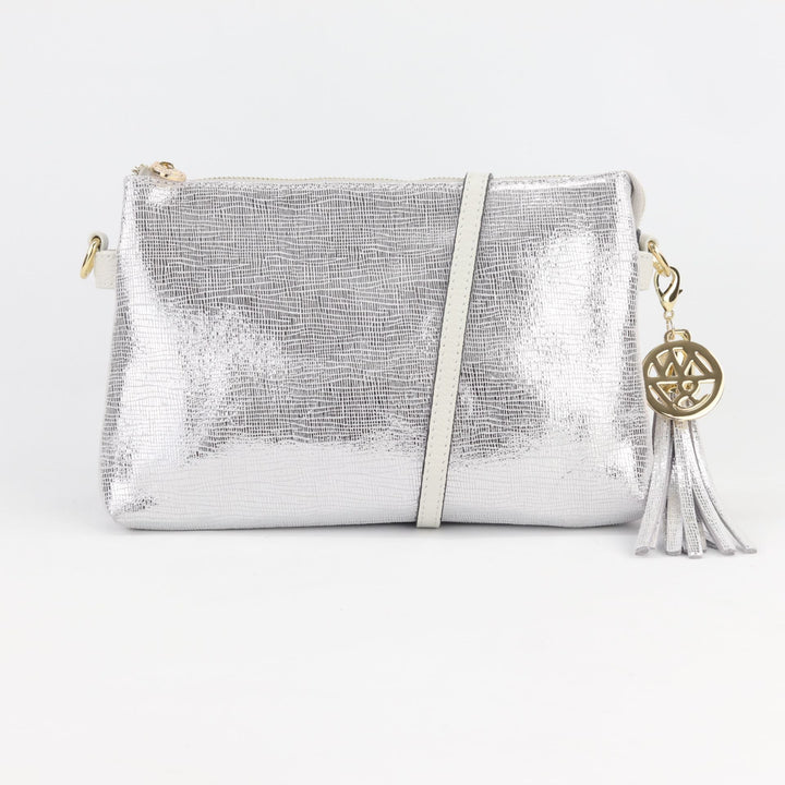 Willow & Zac Ruby suede clutch crossbody bag silver lattice #colour_silver-lattice