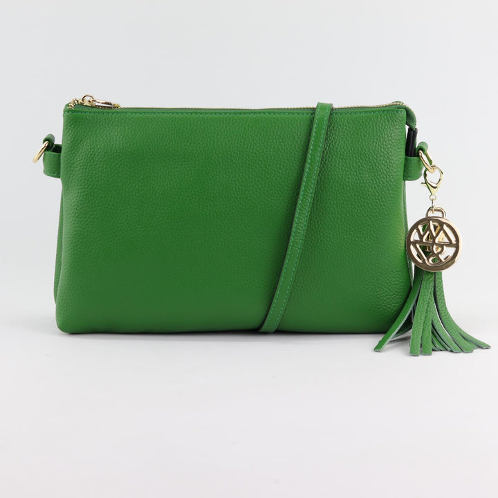 Willow & Zac Ruby leather clutch crossbody bag emerald #colour_emerald