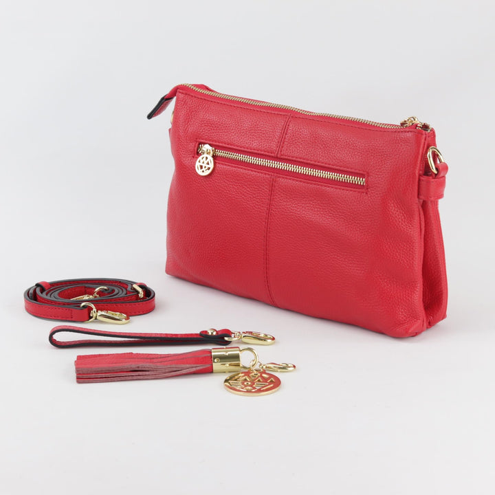 Willow & Zac Ruby leather clutch crossbody bag red #colour_red