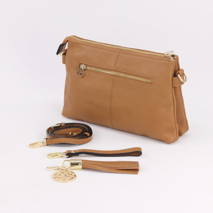 Willow & Zac Ruby leather clutch crossbody bag caramel #colour_caramel