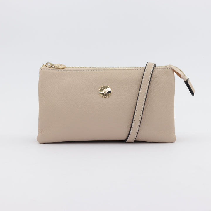 evie wallet clutch neutral nude coloured leather with optional long leather strap#colour_nude