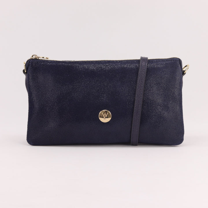 navy blue suede leather clutch and crossbody bag with leather strap#colour_navy-cosmos