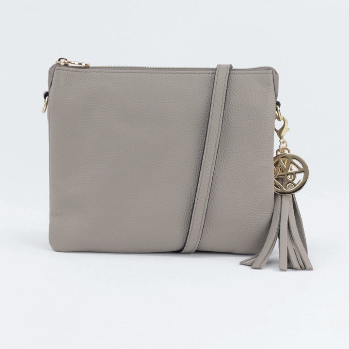 tara square shape crossbody handbag or clutch in ash grey pebbled leather #colour_ash
