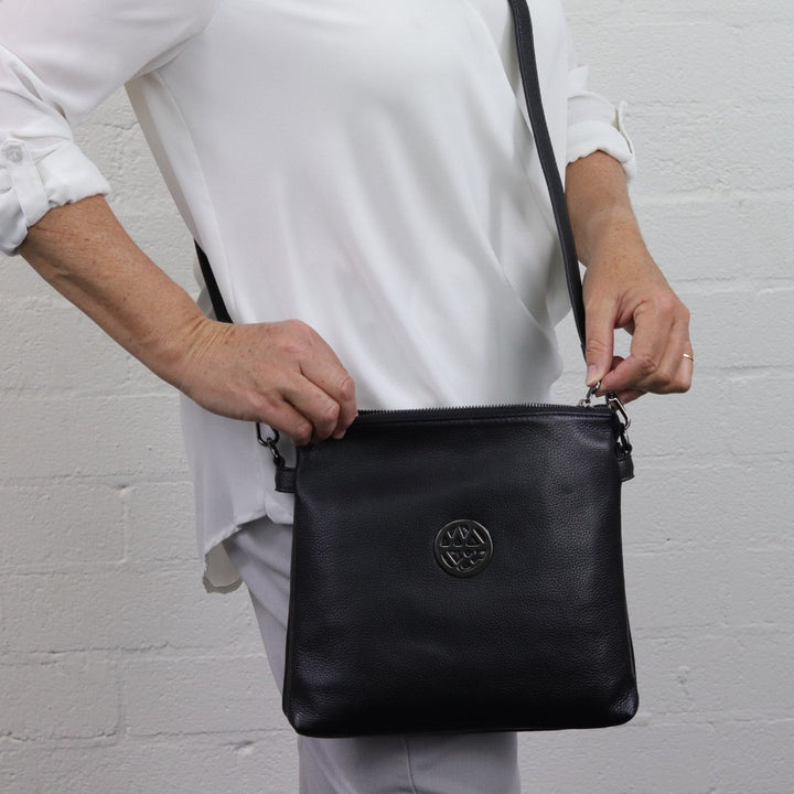 Willow & Zac Jacqui leather or suede crossbody black BLACK HARDWARE
