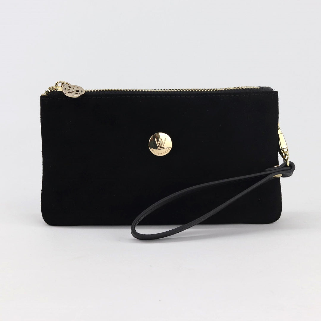 Willow & Zac Polly suede leather wristlet clutch black suede #colour_black-suede