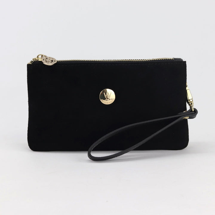 Willow & Zac Polly suede leather wristlet clutch black suede #colour_black-suede