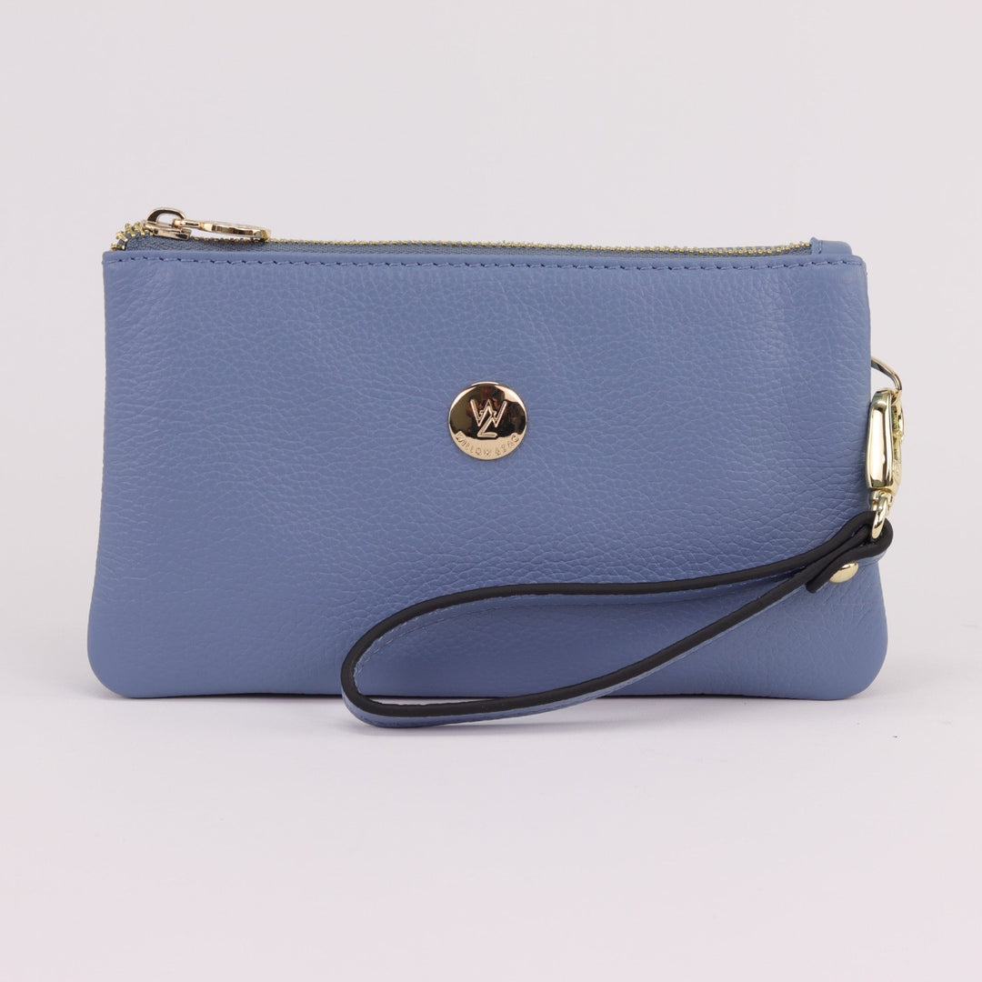 Willow & Zac Polly leather wristlet clutch serene blue #colour_serene-blue