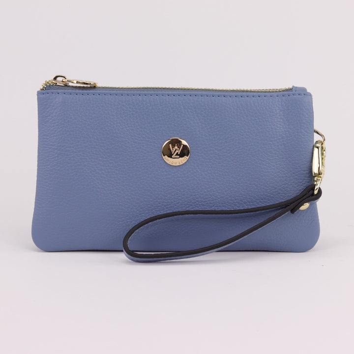 Willow & Zac Polly leather wristlet clutch serene blue #colour_serene-blue