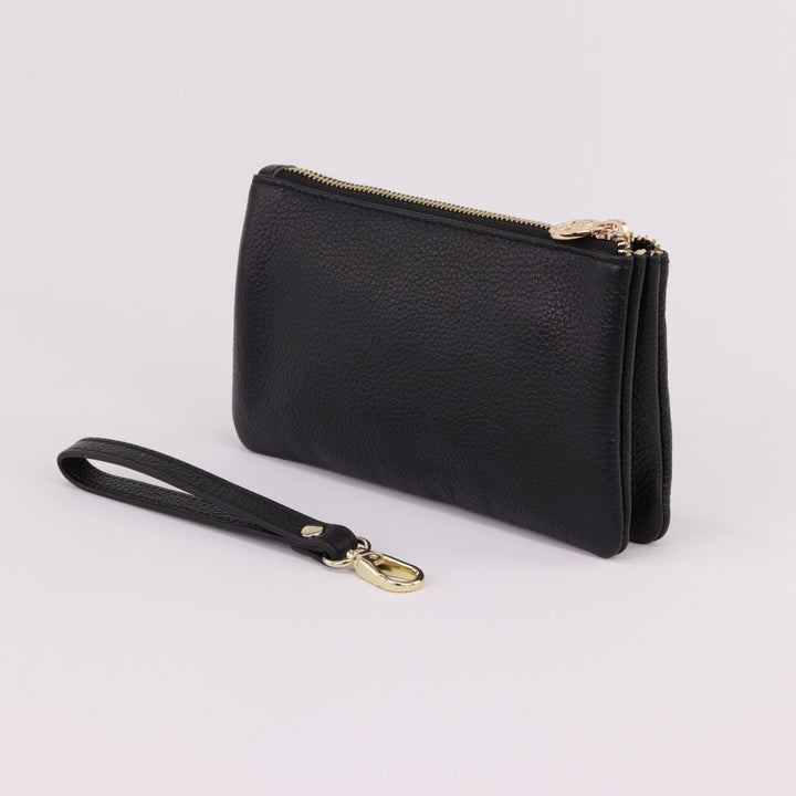 Willow & Zac Polly leather wristlet clutch black #colour_black