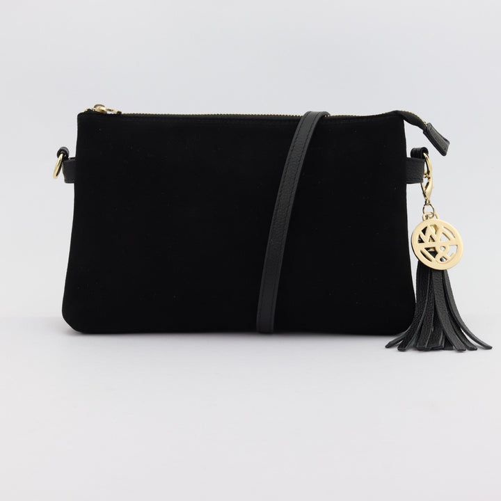 Willow & Zac Ruby leather & suede clutch crossbody bag black suede #colour_black-suede