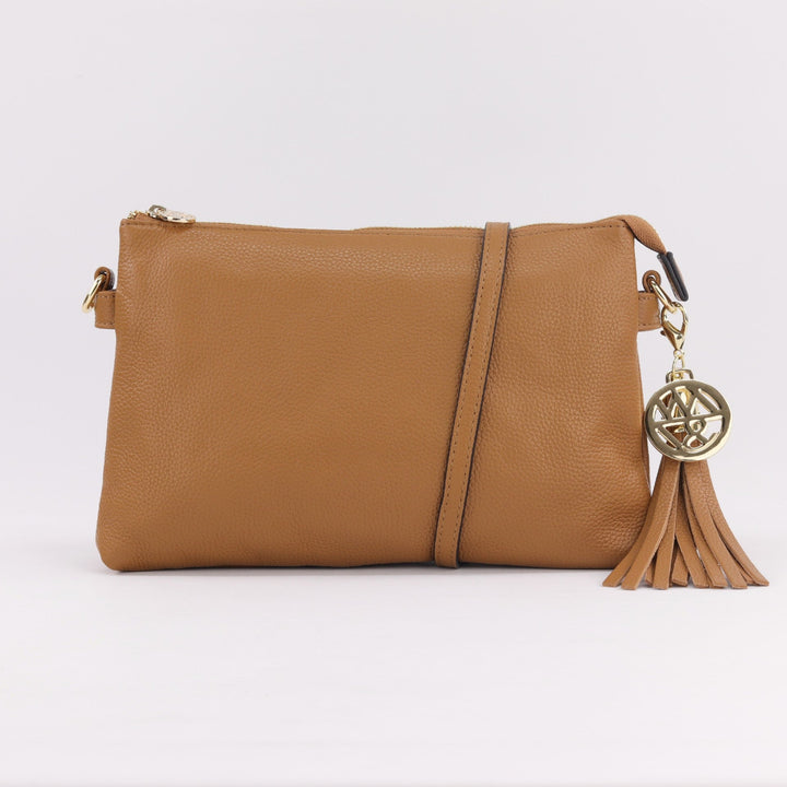 Willow & Zac Ruby leather clutch crossbody bag caramel #colour_caramel