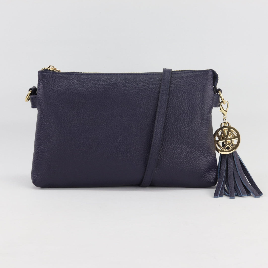 Willow & Zac Ruby leather clutch crossbody bag navy #colour_navy